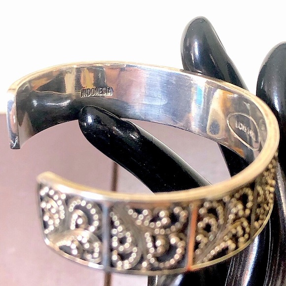 Sterling Silver Granulated Oxidized Scroll Cuff Bracelet Vintage - Picture 10 of 17